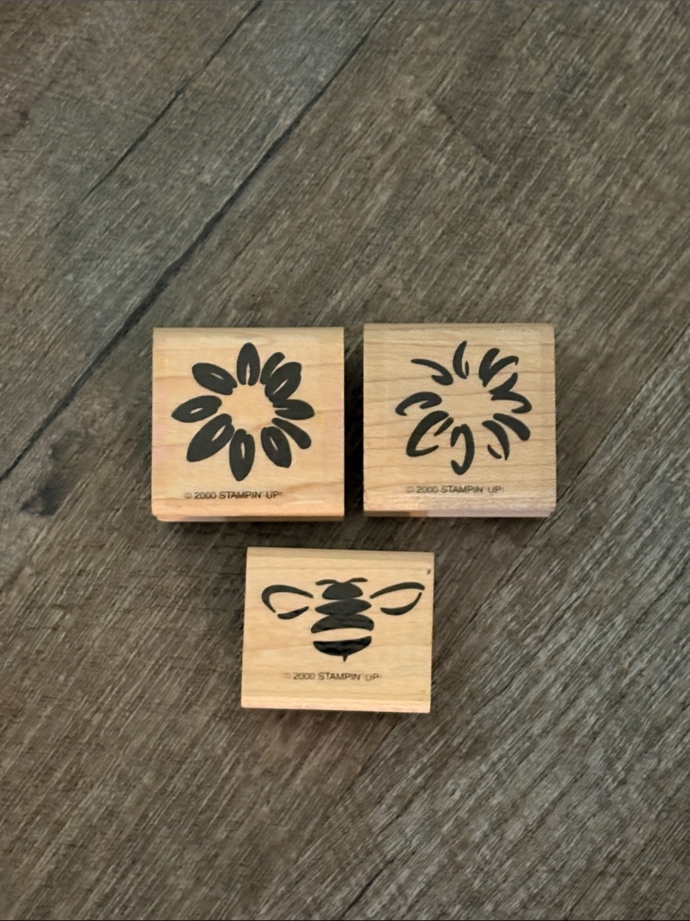 Stampin’ Up Vintage Y2K 2000 Three Rubber Stamps Flowers and Bumble Bee